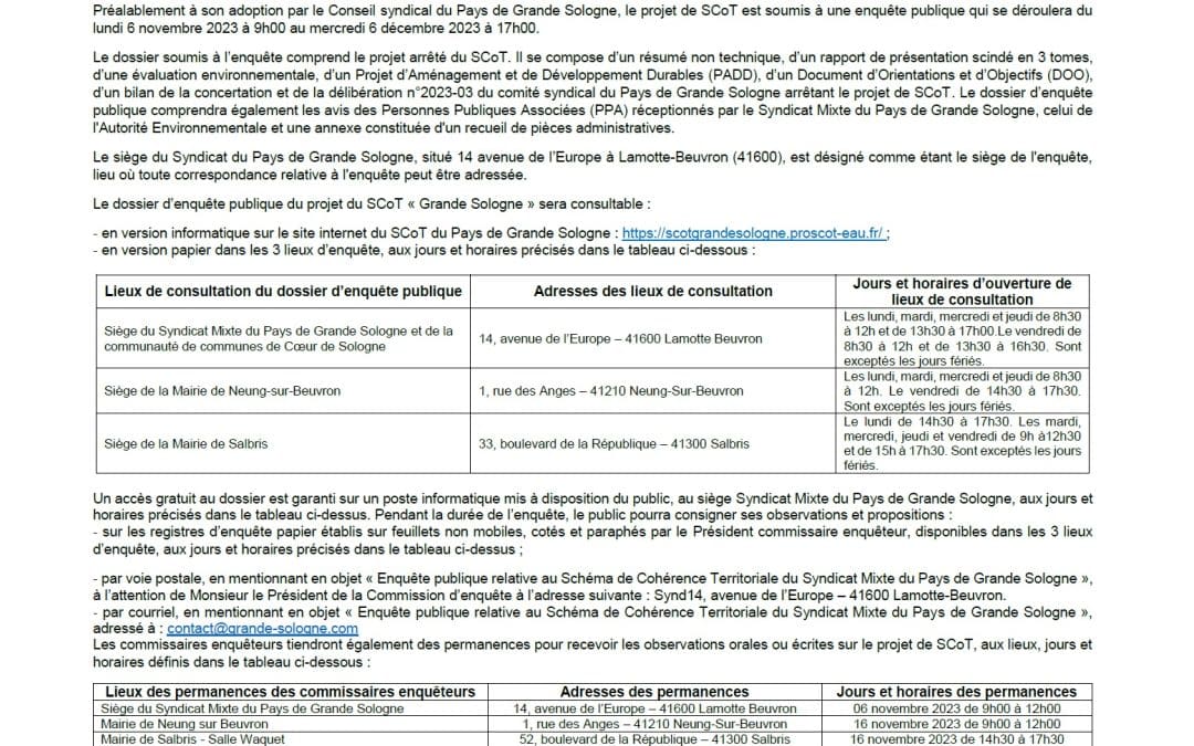 AVIS D’ENQUËTE PUBLIQUE